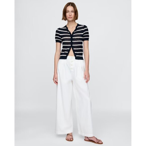 Doen x Gap Linen-Blend Pointelle Cardigan size Small - Picture 2 of 7